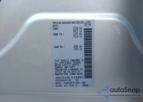 2024 Nissan Leaf Sv Plus z USA, uszkodzony, nr VIN 1N4CZ1CV0RC554897